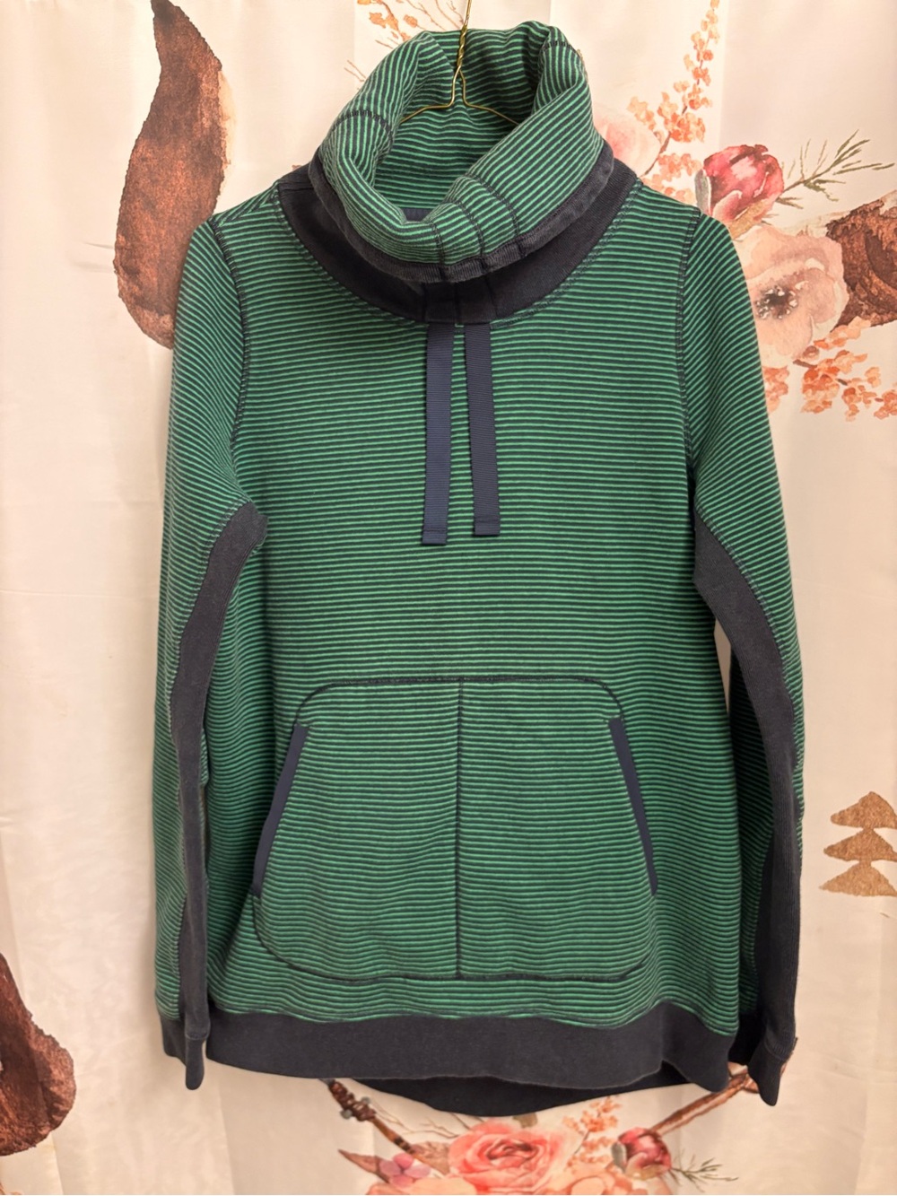Size 8 Green Striped Funnel Neck Pullover Sweater